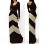 Women's Khaki Long Sleeve Slim Maxi Dress With Belt (Large)