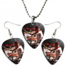 30 Seconds to Mars Jared Leto Guitar Pick Plectrum Playable Earrings & Necklace Set Licensed Live Pe