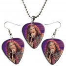 Aerosmith Steven Tyler Guitar Pick Plectrum Playable Earrings & Necklace Set Licensed Live Performan