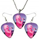 Blondie Guitar Pick Plectrum Playable Earrings & Necklace Set Licensed Live Performance B