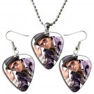 Bruno Mars Guitar Pick Plectrum Playable Earrings & Necklace Set Licensed Live Performance A
