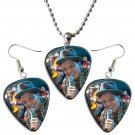 Bruno Mars Guitar Pick Plectrum Playable Earrings & Necklace Set Licensed Live Performance C
