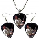Carlos Santana Guitar Pick Plectrum Playable Earrings & Necklace Set Licensed Live Performance A
