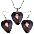 Clint Black Guitar Pick Plectrum Playable Earrings & Necklace Set Licensed Live Performance C