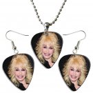 Dolly Parton Guitar Pick Plectrum Playable Earrings & Necklace Set Licensed Live Performance A