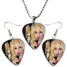 Dolly Parton Guitar Pick Plectrum Playable Earrings & Necklace Set Licensed Live Performance B