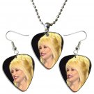 Dolly Parton Guitar Pick Plectrum Playable Earrings & Necklace Set Licensed Live Performance C