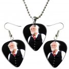 Fleetwood Mac Guitar Pick Plectrum Playable Earrings & Necklace Set Licensed Live Performance A