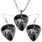 Fleetwood Mac Guitar Pick Plectrum Playable Earrings & Necklace Set Licensed Live Performance C