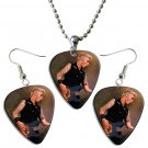Green Day Guitar Pick Plectrum Playable Earrings & Necklace Set Licensed Live Performance A
