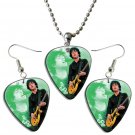 Green Day Guitar Pick Plectrum Playable Earrings & Necklace Set Licensed Live Performance B