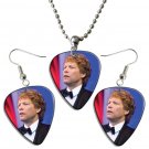 Jon Bon Jovi Guitar Pick Plectrum Playable Earrings & Necklace Set Licensed Live Performance C