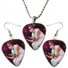 Justin Bieber Guitar Pick Plectrum Playable Earrings & Necklace Set Licensed Live Performance A