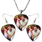 Justin Bieber Guitar Pick Plectrum Playable Earrings & Necklace Set Licensed Live Performance B