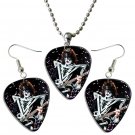 Kiss Gene Simmons Guitar Pick Plectrum Playable Earrings & Necklace Set Licensed Live Performance A