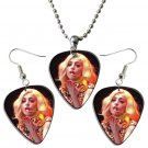 Lady Gaga Guitar Pick Plectrum Playable Earrings & Necklace Set Licensed Live Performance C