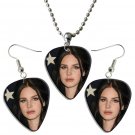 Lana Del Rey Guitar Pick Plectrum Playable Earrings & Necklace Set Licensed Live Performance A