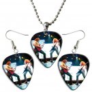 Megadeth Dave Mustaine Guitar Pick Plectrum Playable Earrings & Necklace Set Licensed Live Performan