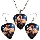 Megadeth Dave Mustaine Guitar Pick Plectrum Playable Earrings & Necklace Set Licensed Live Performan