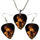 Never Shout Never Chris Drew Guitar Pick Plectrum Playable Earrings & Necklace Set Licensed Live Per