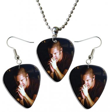 Nine Inch Nails Trent Reznor Guitar Pick Plectrum Playable Earrings & Necklace Set Licensed Live Per