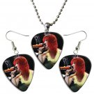 Paramore Hayley Williams Guitar Pick Plectrum Playable Earrings & Necklace Set Licensed Live Perform