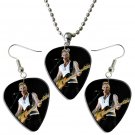 The Police Sting Guitar Pick Plectrum Playable Earrings & Necklace Set Licensed Live Performance C