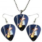Radiohead Thom Yorke Guitar Pick Plectrum Playable Earrings & Necklace Set Licensed Live Performance