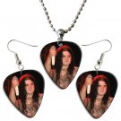 Skrillex Guitar Pick Plectrum Playable Earrings & Necklace Set Licensed Live Performance A