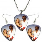 The Black Eyed Peas Guitar Pick Plectrum Playable Earrings & Necklace Set Licensed Live Performance 
