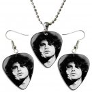 The Doors Jim Morrison Guitar Pick Plectrum Playable Earrings & Necklace Set Licensed Live Performan