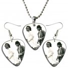 The Doors Jim Morrison Guitar Pick Plectrum Playable Earrings & Necklace Set Licensed Live Performan