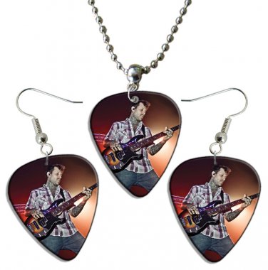 The Used Guitar Pick Plectrum Playable Earrings & Necklace Set Licensed Live Performance A
