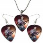 The Used Guitar Pick Plectrum Playable Earrings & Necklace Set Licensed Live Performance A