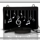 genuine black suede clutch bag &organizer with musical embroidery motif