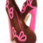 Sexy pink brown Chunky heel floral stripper platform High Heel pumps size 7.