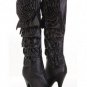 Dollhouse Black Floral Ruffle stripper stiletto womens High heel boots size 6.5