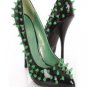 Black Green Spike Stud closed toe Stiletto Stripper womens high Heel Pumps  6.5