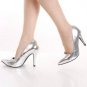 Silver Metallic faux leather bridal Pointed Toe 4" high heel Pump Heels size 8