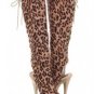 Sexy Leopard brown Lace Up Cut Out stiletto stripper mid calf Platform Boots 12