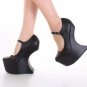 Sexy Black Mary Jane heelless Stripper Platform 7" anti gravity Wedge Pumps