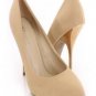 Brown Beige camel Bridal Fau Suede point toe gold High heel pumps stiletto sz 11
