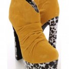 Sexy yellow Faux Suede stripper Bootie cow print chunk heel platform ankle boots