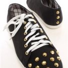 Sexy Black studded lace up sneakers faux leather fashion studded tennis shoes