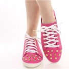 Sexy pink fuchsia lace up sneakers fashion studded tennis shoes close toe flats