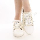 Beige Light brown studded lace up sneakers canvas fashion studded tennis shoes