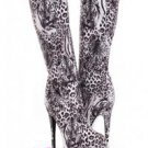 ALBA Black White Tiger faux suede Stripper stiletto Platform knee high Boots  7