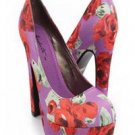 Light Purple Floral Print Fabric 5" Pump platforms womens high Heels size 6.5