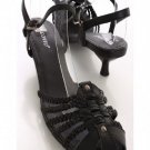 Women's black braided strappy 2 inch kitten heel slingbacks high heel sandals