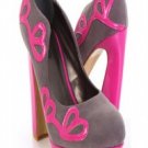 Sexy exotic pink fuchsia pumps gray stripper platform chunky High Heel pumps 8